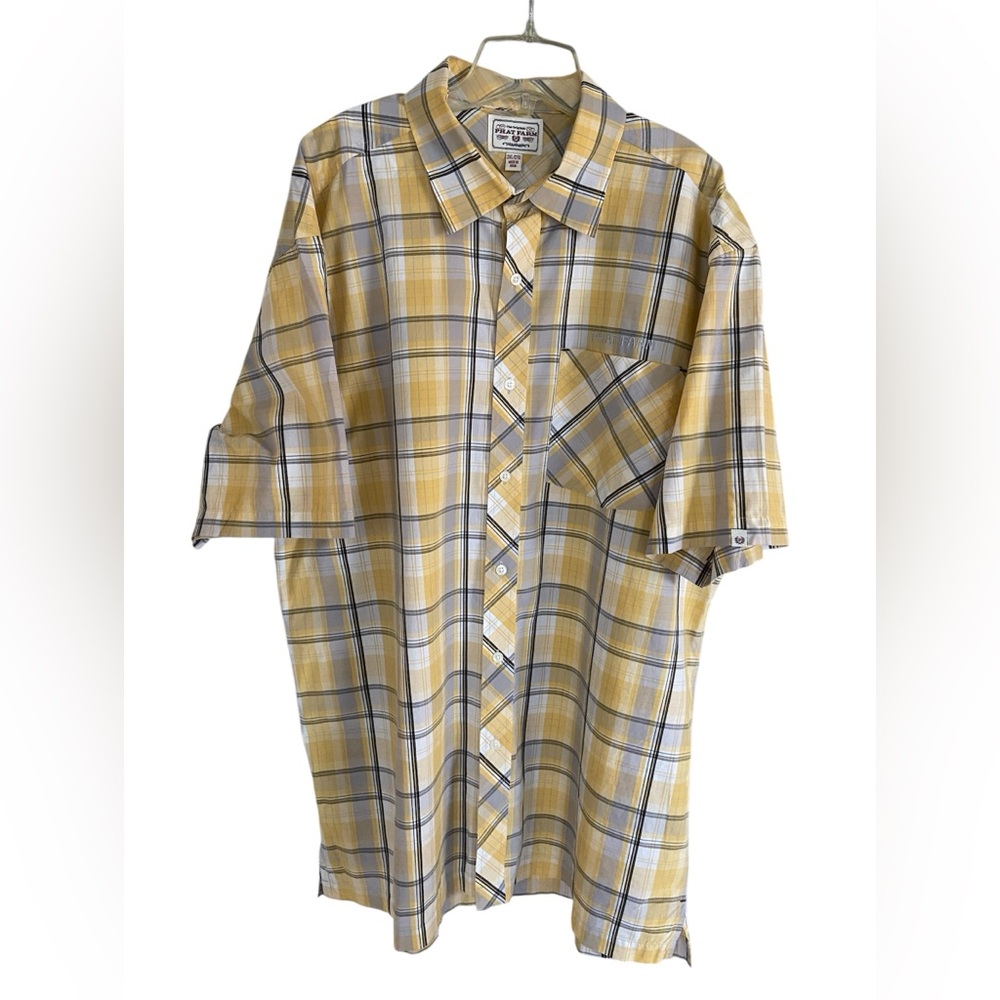 Phat Farm vintage men’s yellow and grey checkered shirt sleeve shirt 2XL